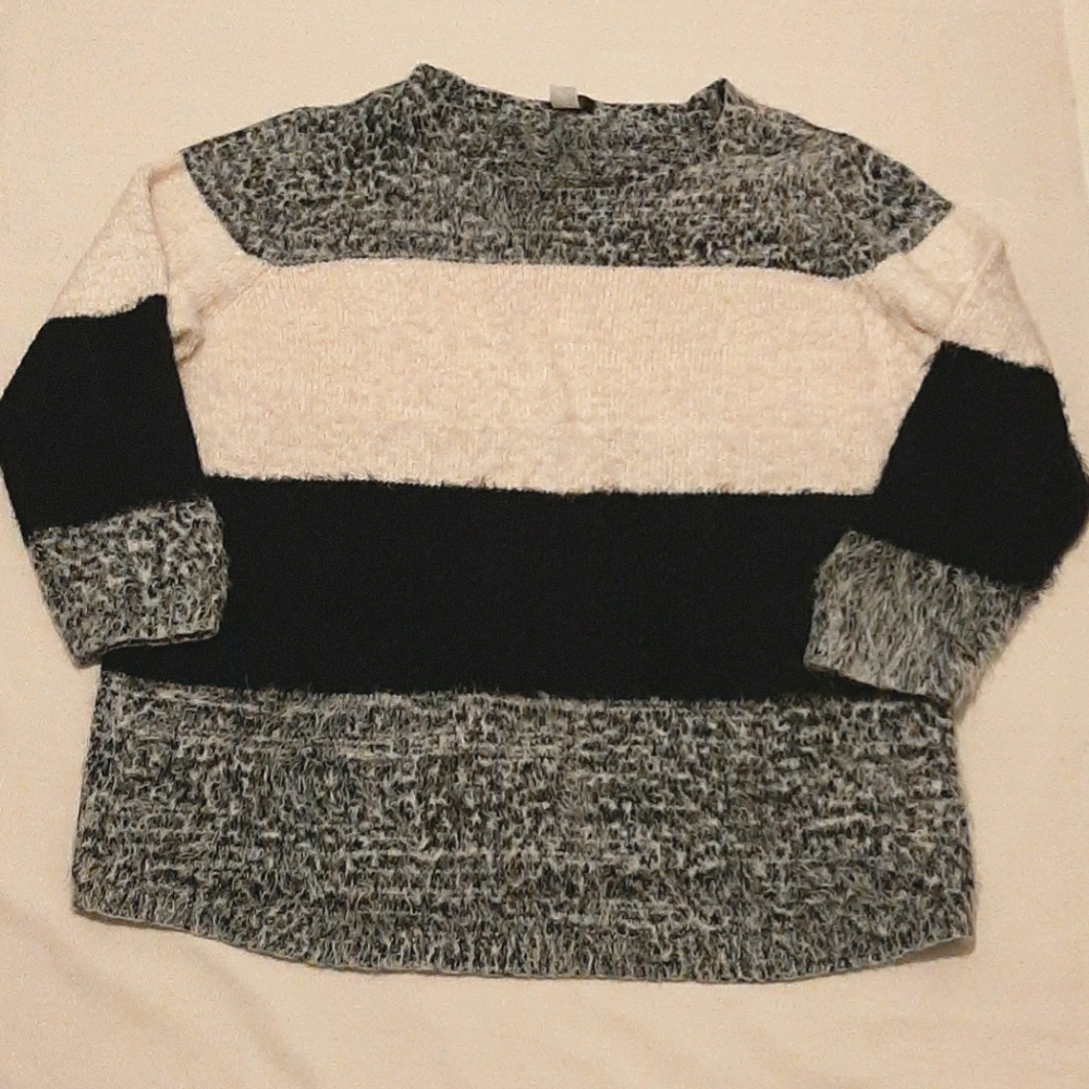 Venus Neutral Colorblock Striped Eyelash‎ Knit Striped Sweater 1X Career Office